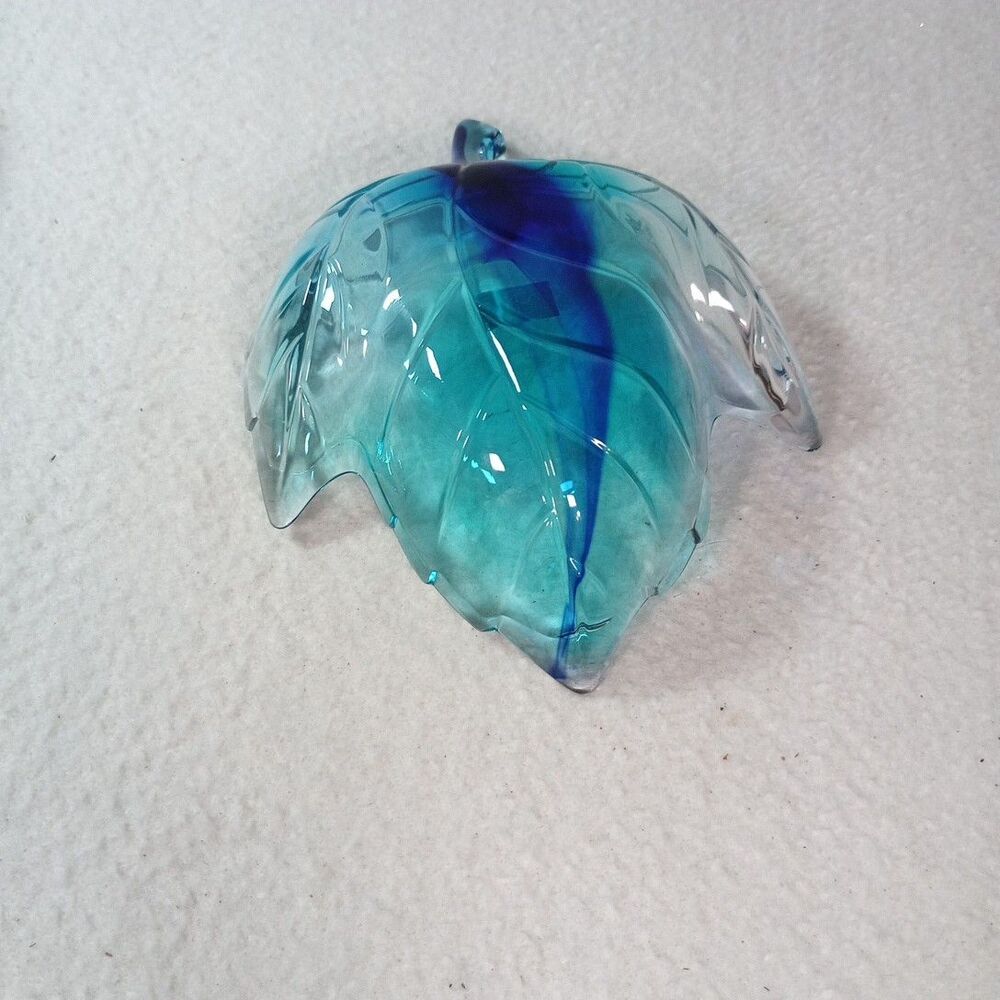 Studio Nova Cobalt Blue Green Maple Leaf Art Glass Dish Candy Trinket Holder - Picture 14 of 14